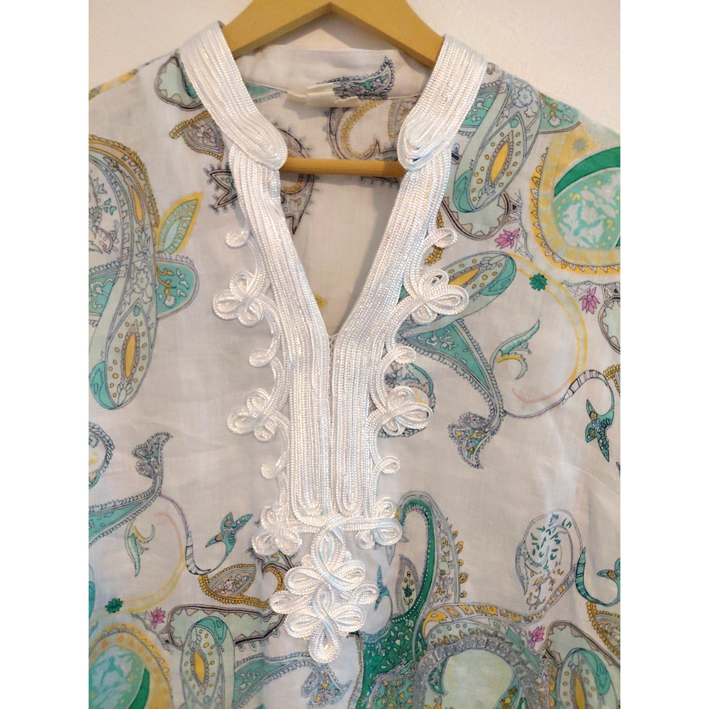 Charter Club Luxury Womens M Tunic Top 100% Linen Paisley Embellished Resort - Picture 2 of 14